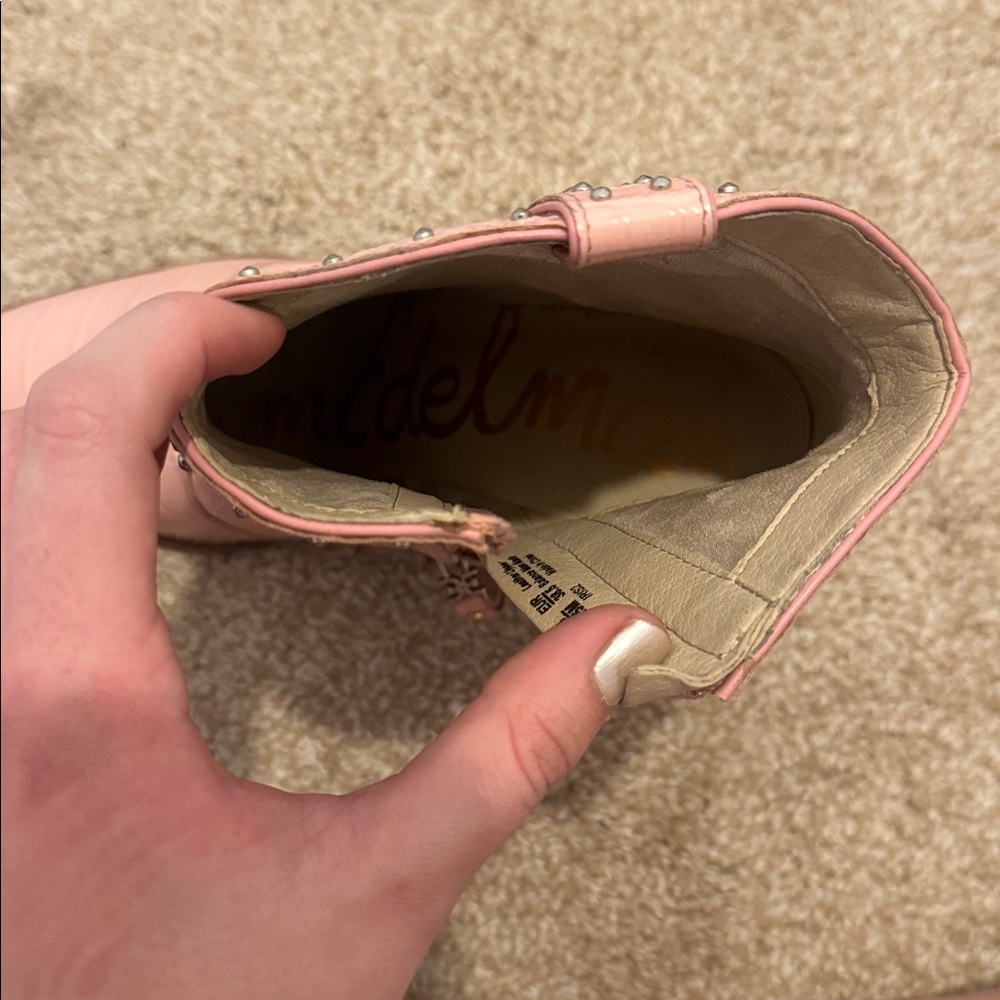 Sam Edelman Pink Croc-Embossed Ankle Boots - Picture 2 of 6
